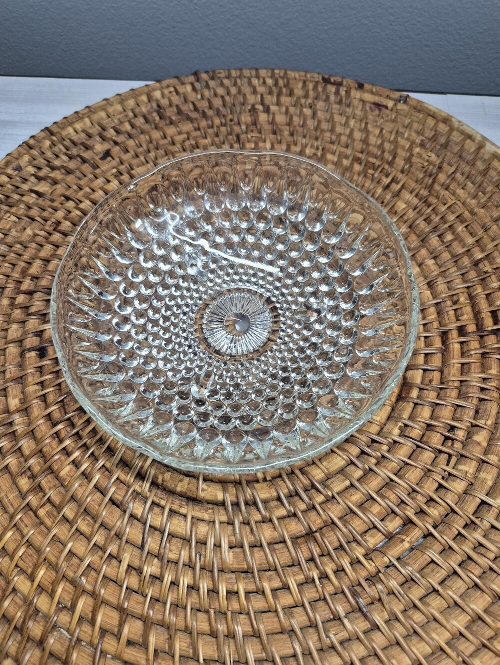 Vintage Hobnail Footed Glass Decorative Serving Bowl - Clear